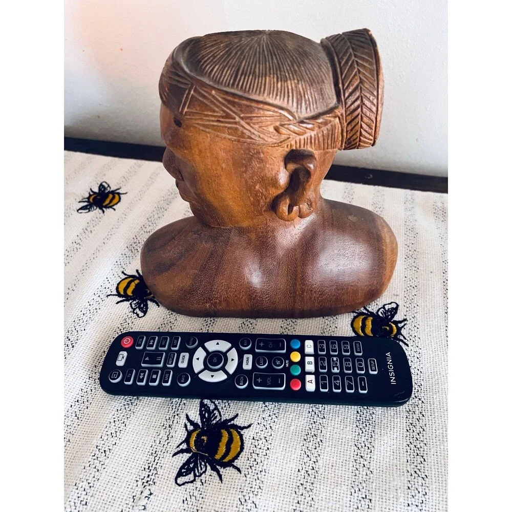 Indigenous Hand Carved Native Wood Bust Statue